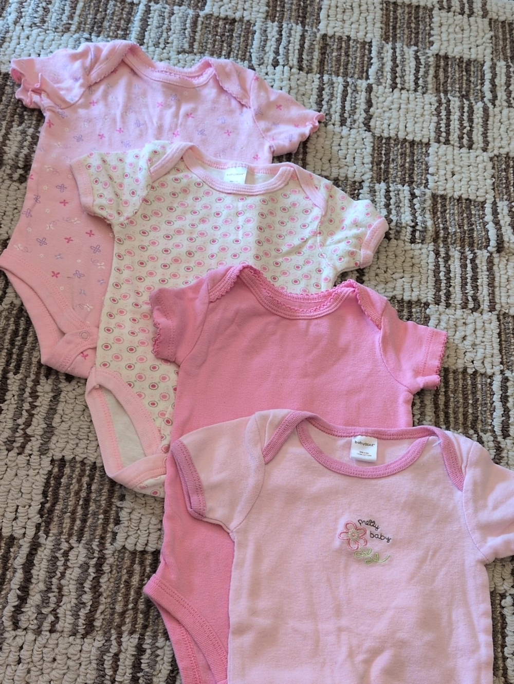 4 Pink Mixed-Print Short-Sleeve Baby Bodysuits.